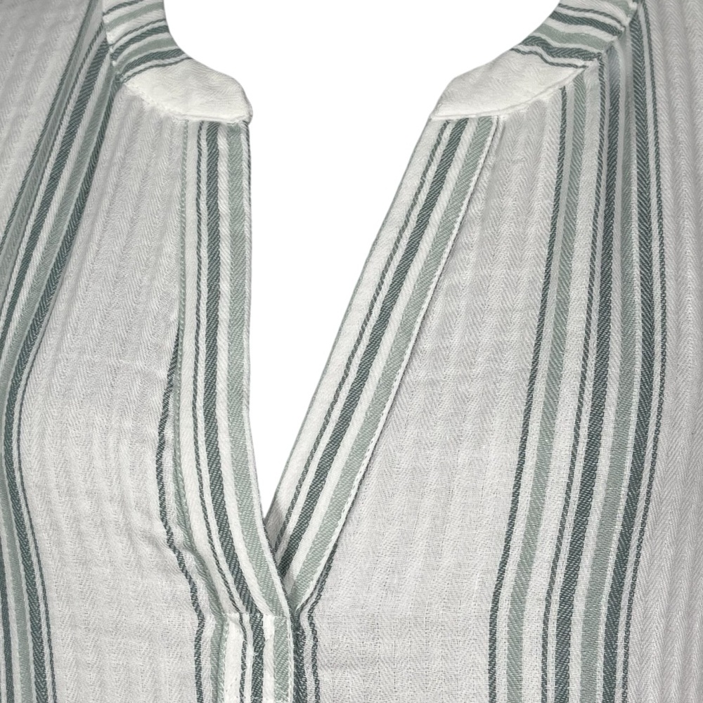 Haven White Gray Maxi Dress Muumuu Short Sleeve Cotton Gauze Striped Loungewear - Picture 7 of 16